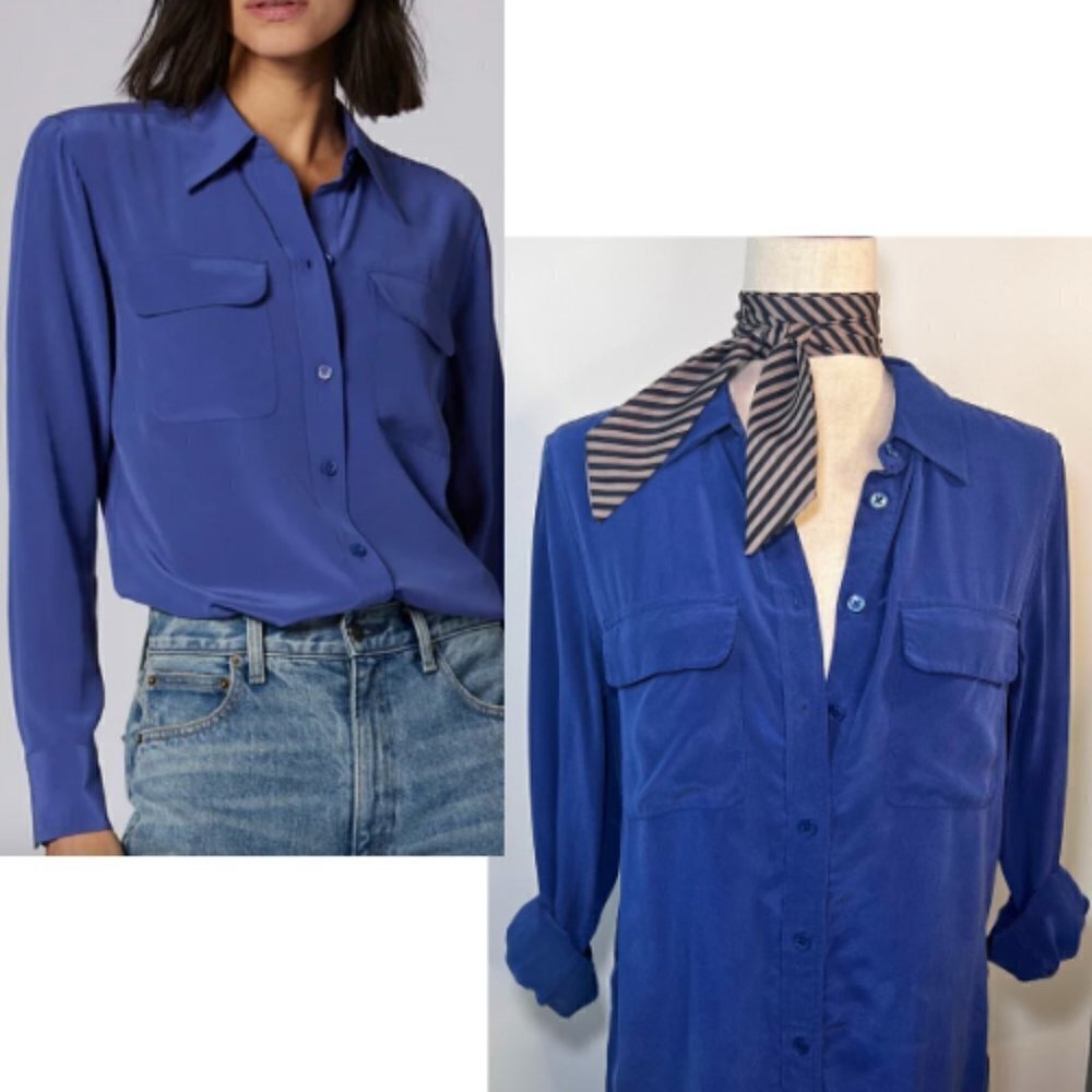 EQUIPMENT Blue Signature Silk Two Pocket Shirt Size S